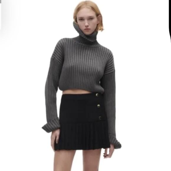 ZARA Drop Waist Pleated Button Skort Mini Skirt - Picture 2 of 6